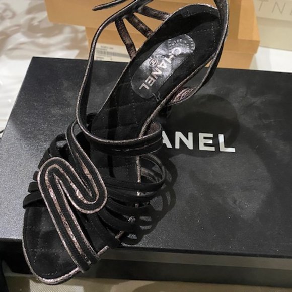 Chanel Heel Quilted Sole Black Silver 36 - Picture 4 of 10